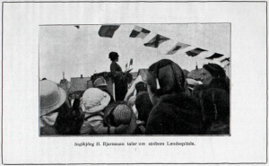 Ingibjörg H. Bjarnason heldur ræðu um stofnun Landspítala 7.júlí 1915